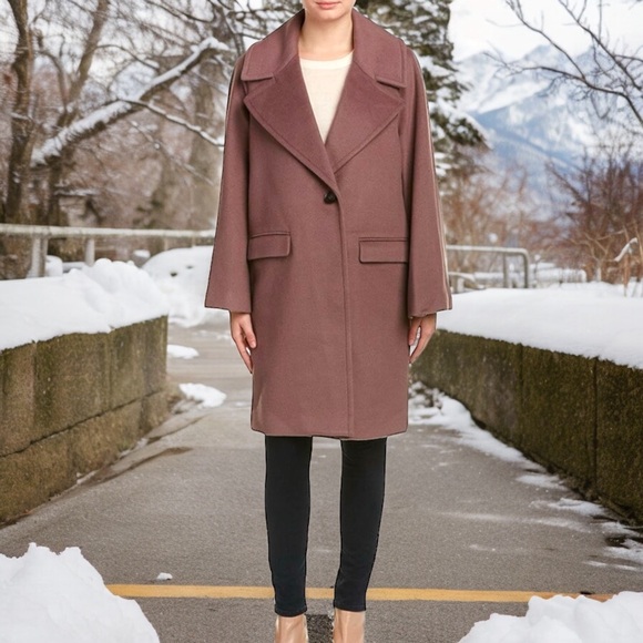 Badgley Mischka Women's Oversized Wool Cocoon Coat Lavender Mist Sz Large - Picture 2 of 15